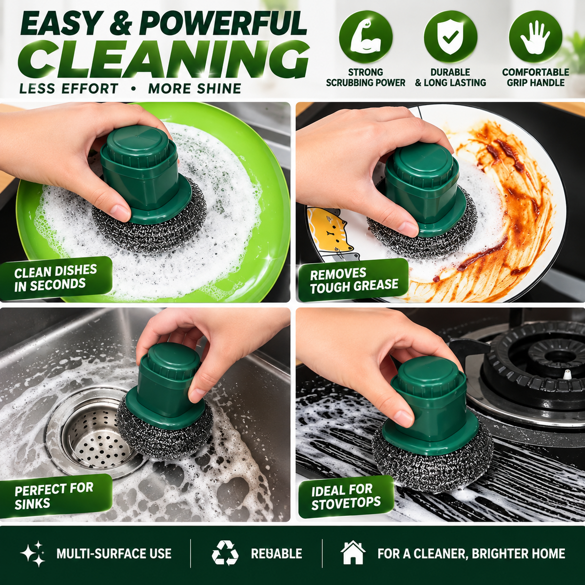 6PCS Stainless Steel Scourers Heavy Duty Scrubbing Balls Kitchen Pots Pan BBQ