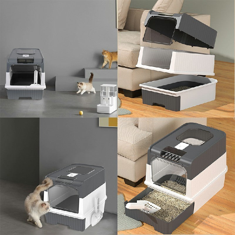 Large Enclosed Cat Litter Box Pull Out Drawer Anti-Splash Toilet Tray Grey UK