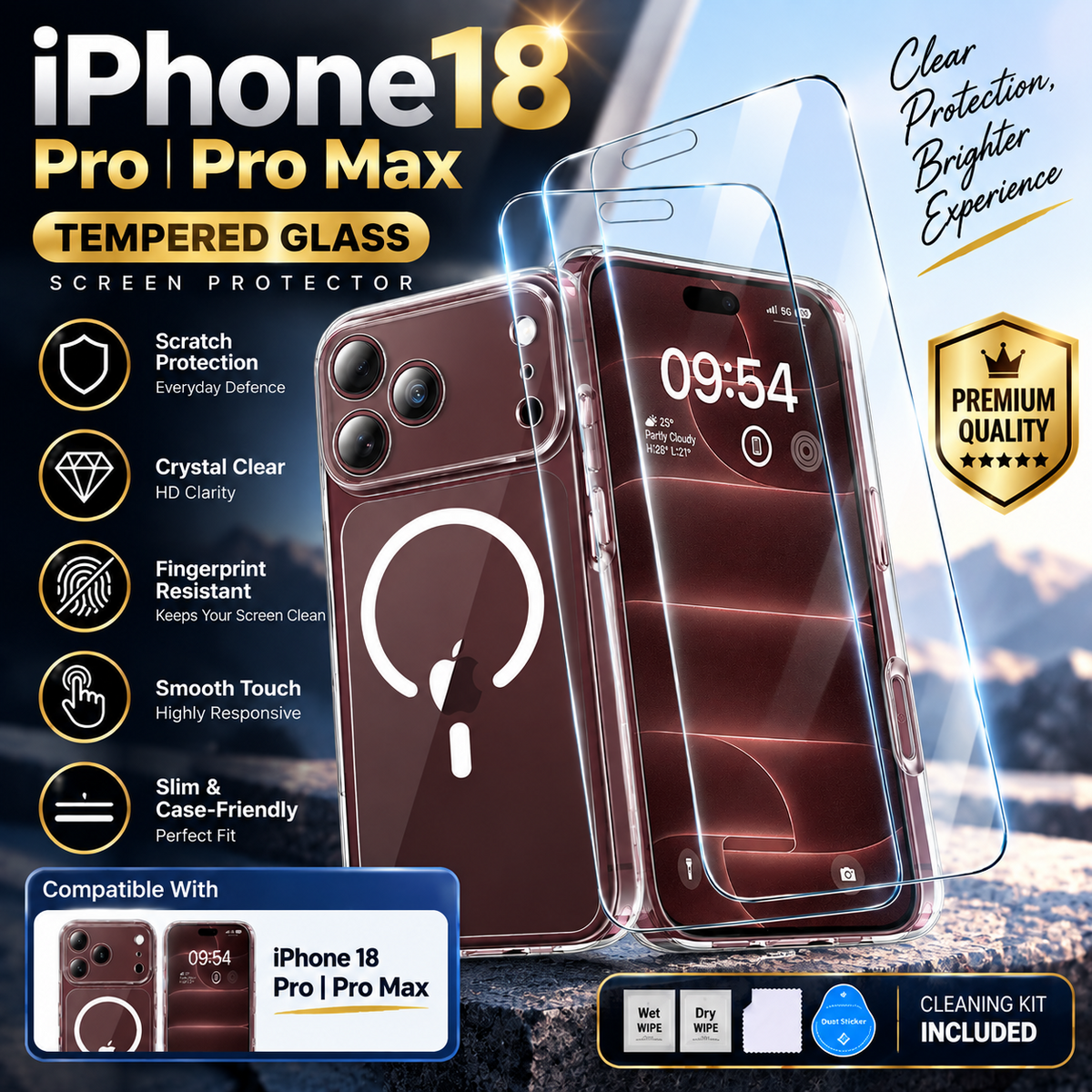 Tempered Glass Screen Protector for iPhone 18 Pro / 18 Pro Max Clear HD