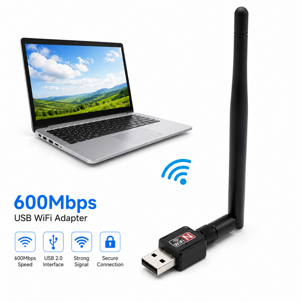 600Mbps USB WiFi Adapter Wireless Network Dongle for PC Laptop Windows UK
