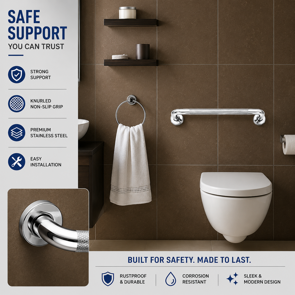 Stainless Steel Bathroom Grab Rail Non Slip Safety Handrail Shower Support Handl