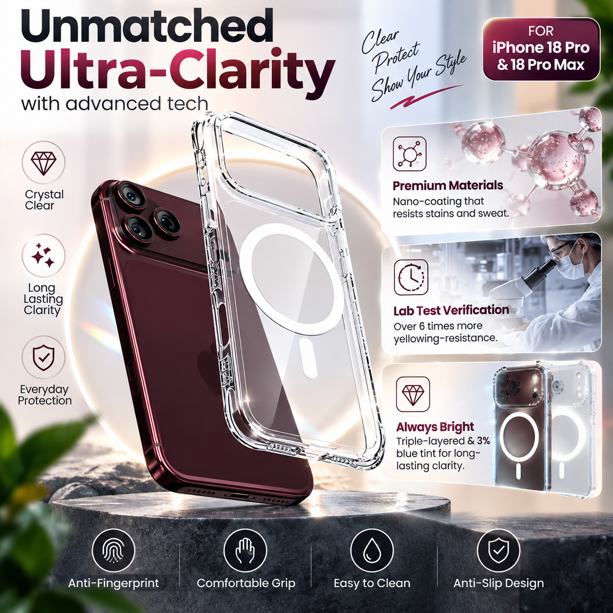 For iPhone 18 Pro / 18 Pro Max Clear Magnetic Case MagSafe Shockproof Cover