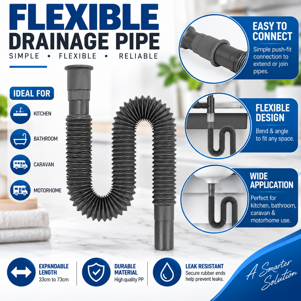 5Pcs Collapsible Flexible Waste Drainage Pipes Caravan Motorhome Drain Hose