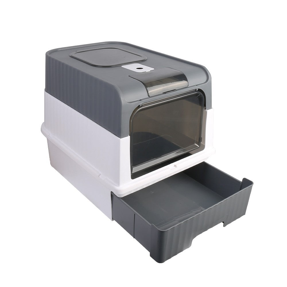 Large Enclosed Cat Litter Box Pull Out Drawer Anti-Splash Toilet Tray Grey UK