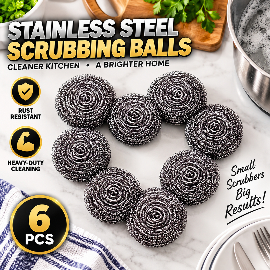 6PCS Stainless Steel Scourers Heavy Duty Scrubbing Balls Kitchen Pots Pan BBQ