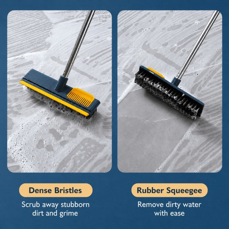 3 in 1 Floor Scrub Brush Long Handle Stiff Bristle Squeegee Hair Cleaning Comb