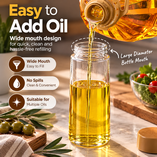 2 in 1 Oil Sprayer & Dispenser Glass Spray Pour Bottle for Cooking Kitchen