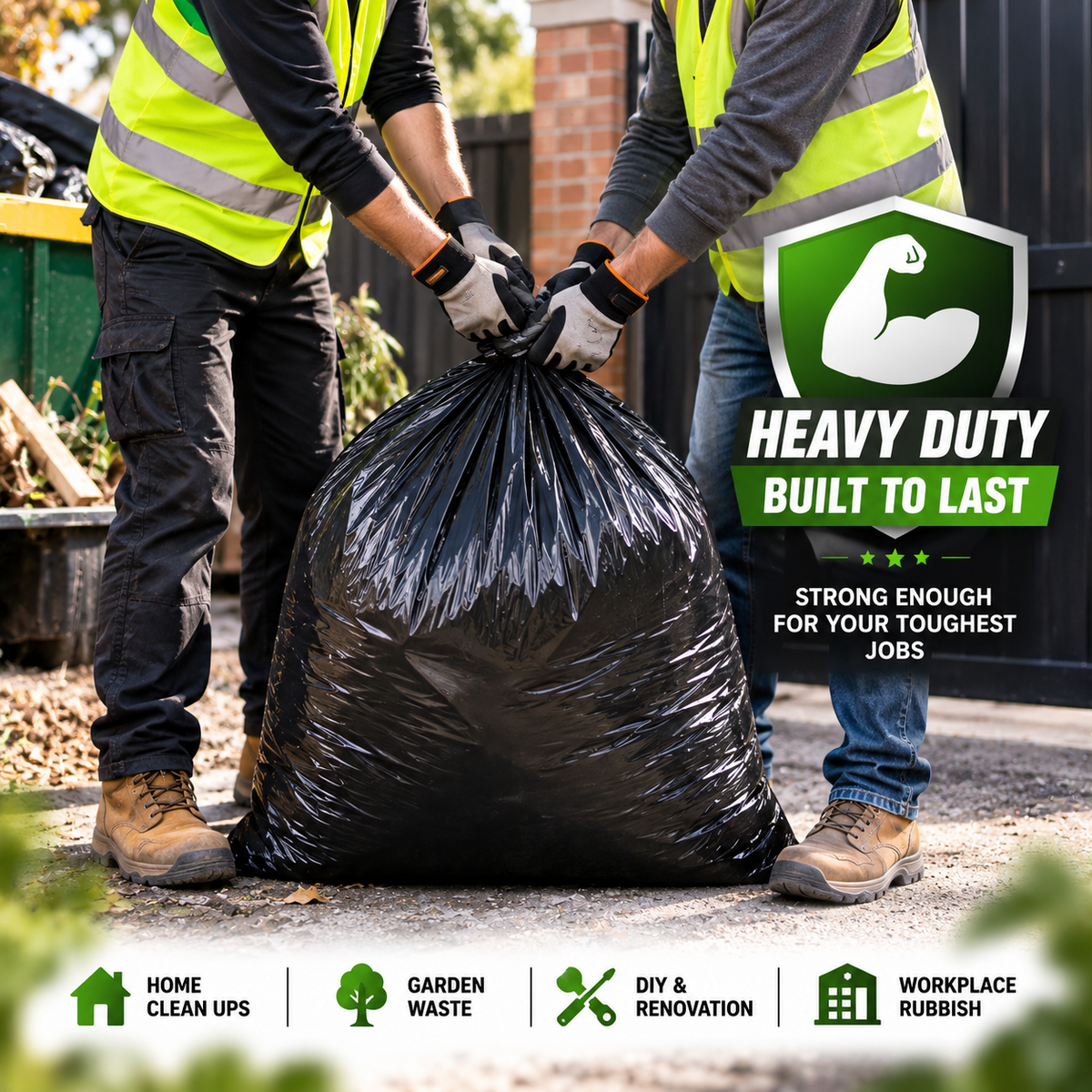 20PCS 100L Heavy Duty Bin Bags Black Refuse Sacks Leak Proof Recycled Plastic