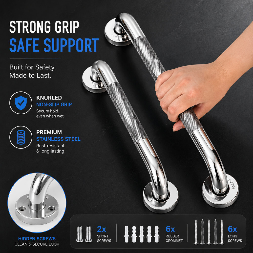Stainless Steel Bathroom Grab Rail Non Slip Safety Handrail Shower Support Handl