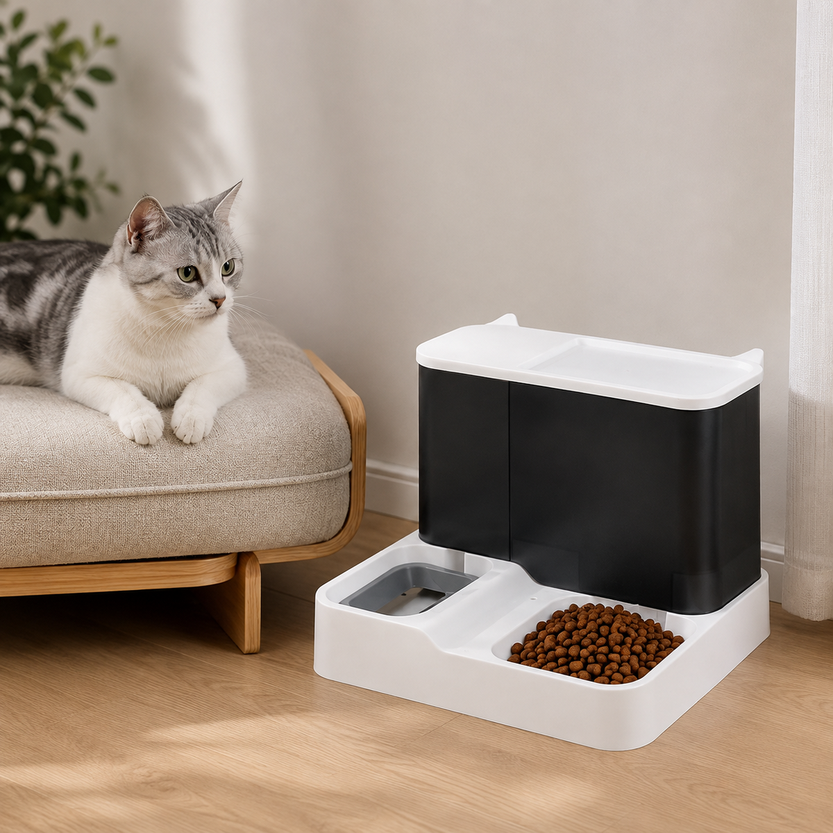 2 in 1 Automatic Pet Feeder & Water Dispenser Gravity Food Bowl for Cats Dogs