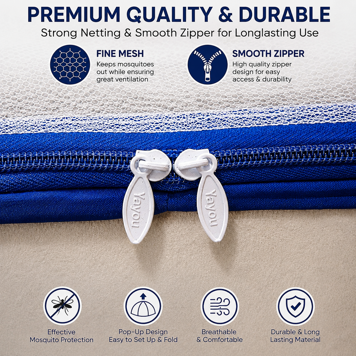 Pop Up Mosquito Net Bed Tent Foldable Single Door 100x190cm Blue
