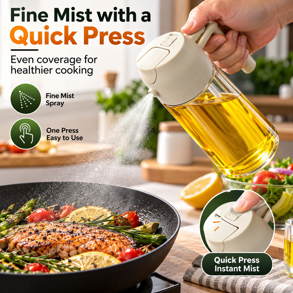 2 in 1 Oil Sprayer & Dispenser Glass Spray Pour Bottle for Cooking Kitchen