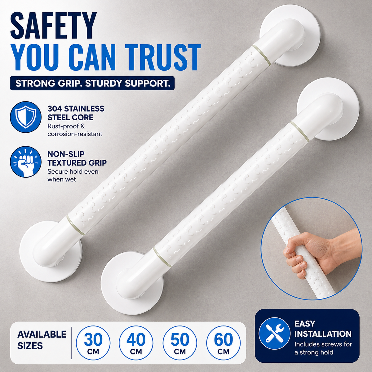 Bathroom Grab Rail Non Slip Shower Safety Handle Stainless Steel Elderly Disable