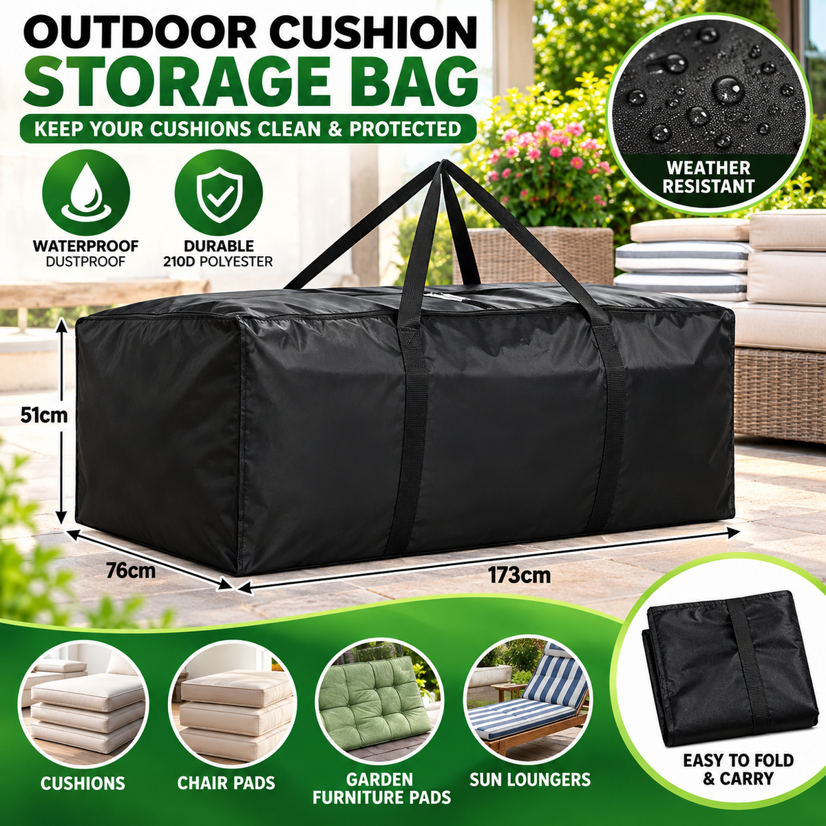 Outdoor Garden Cushion Storage Bag Dustproof Furniture Seat Pad Protective Cover
