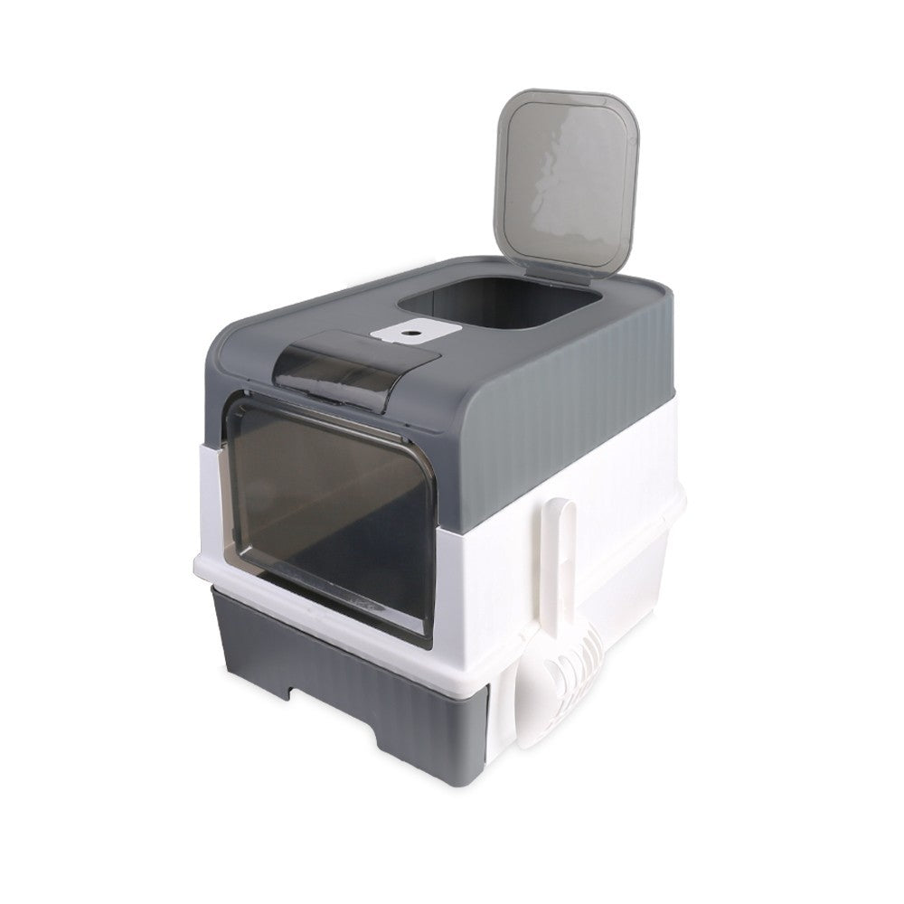 Large Enclosed Cat Litter Box Pull Out Drawer Anti-Splash Toilet Tray Grey UK