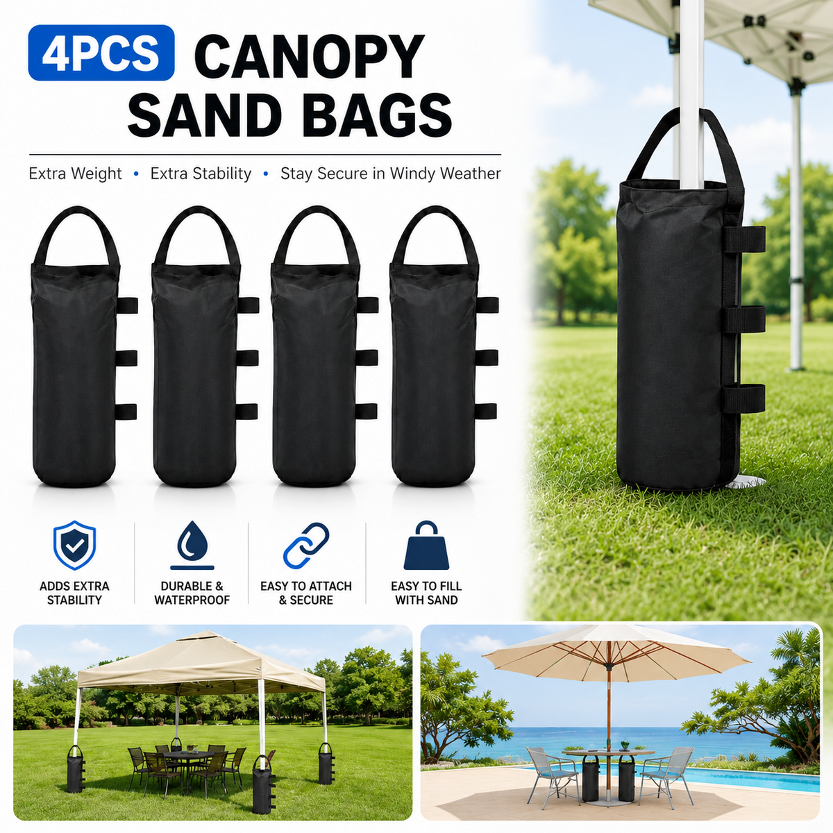 4x Gazebo Weight Sand Bags Heavy Duty Marquee Canopy Tent Leg Feet Weights UK
