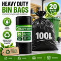 20PCS 100L Heavy Duty Bin Bags Black Refuse Sacks Leak Proof Recycled Plastic