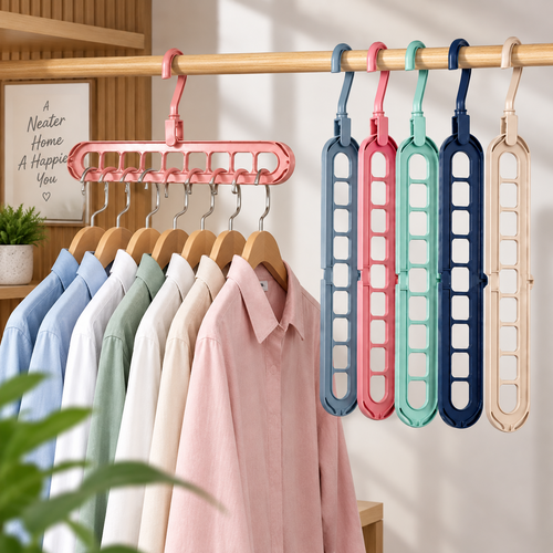 10PCS 9-Hole Space Saving Clothes Hanger Organisers – 360° Rotating Hooks