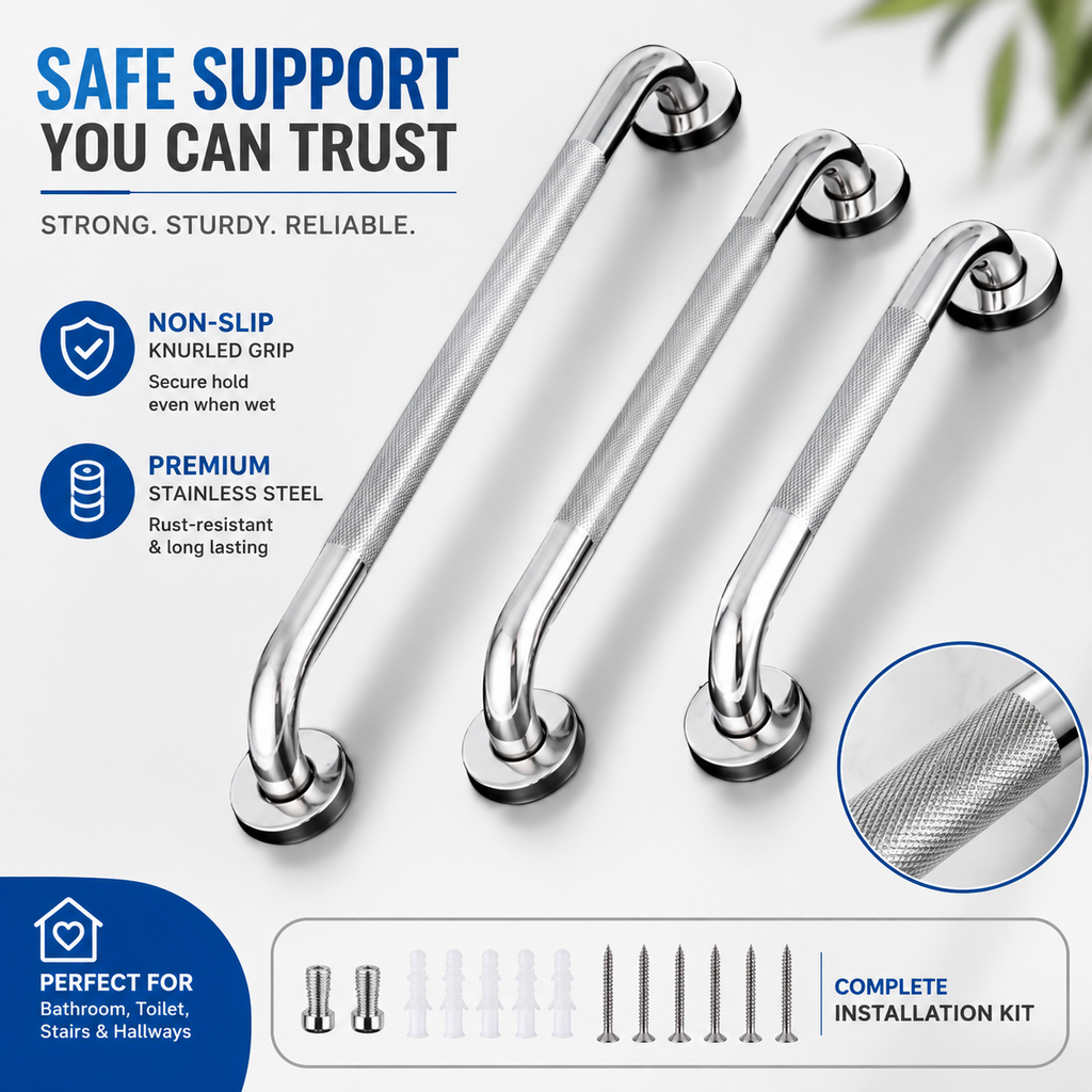 Stainless Steel Bathroom Grab Rail Non Slip Safety Handrail Shower Support Handl