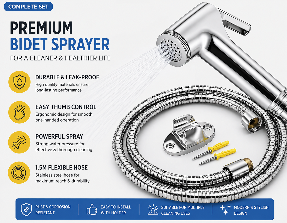 Muslim Shower Bidet Spray Shattaf Toilet Hose Hygienic Set Chrome UK