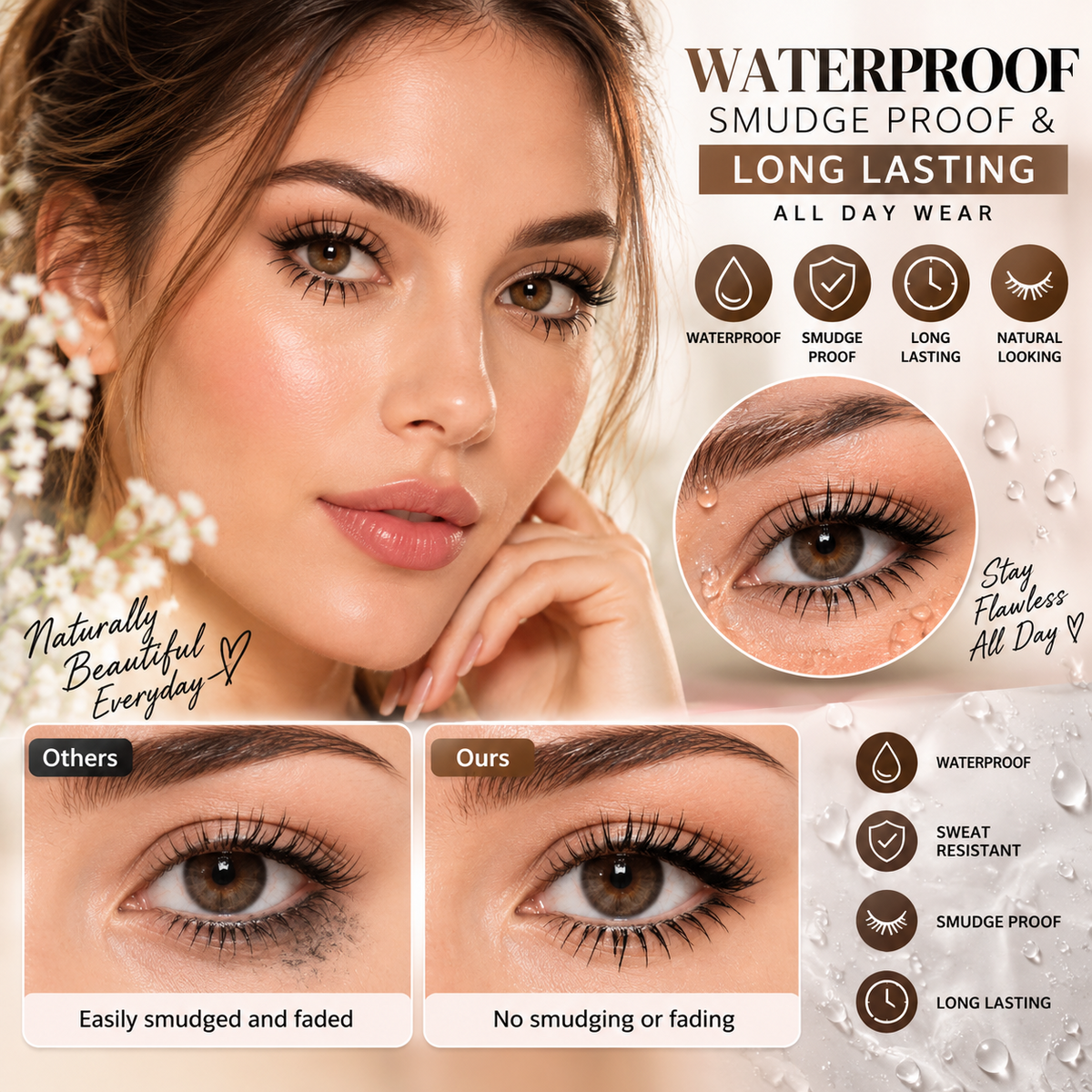 2 in 1 Lower Eyelash Stamp Kit Waterproof Bottom Lash Stamp Black Brown Makeup