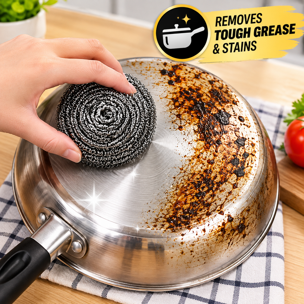 6PCS Stainless Steel Scourers Heavy Duty Scrubbing Balls Kitchen Pots Pan BBQ