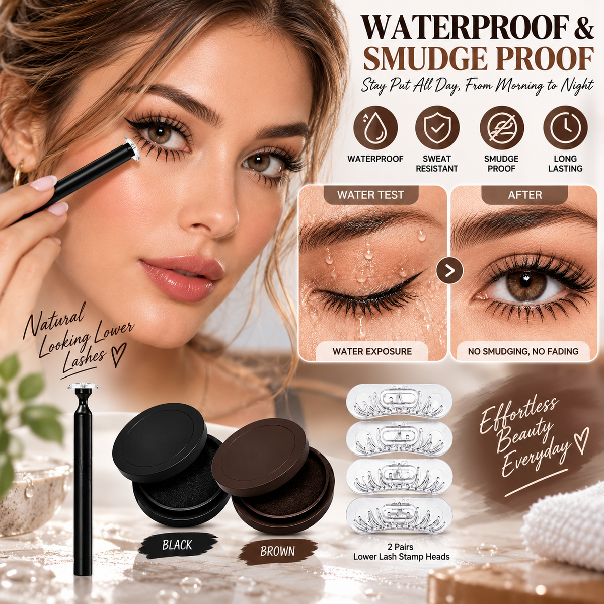 2 in 1 Lower Eyelash Stamp Kit Waterproof Bottom Lash Stamp Black Brown Makeup