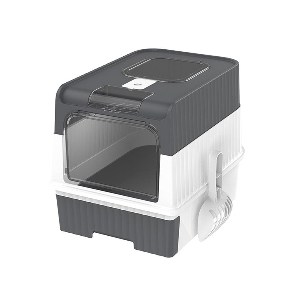 Large Enclosed Cat Litter Box Pull Out Drawer Anti-Splash Toilet Tray Grey UK