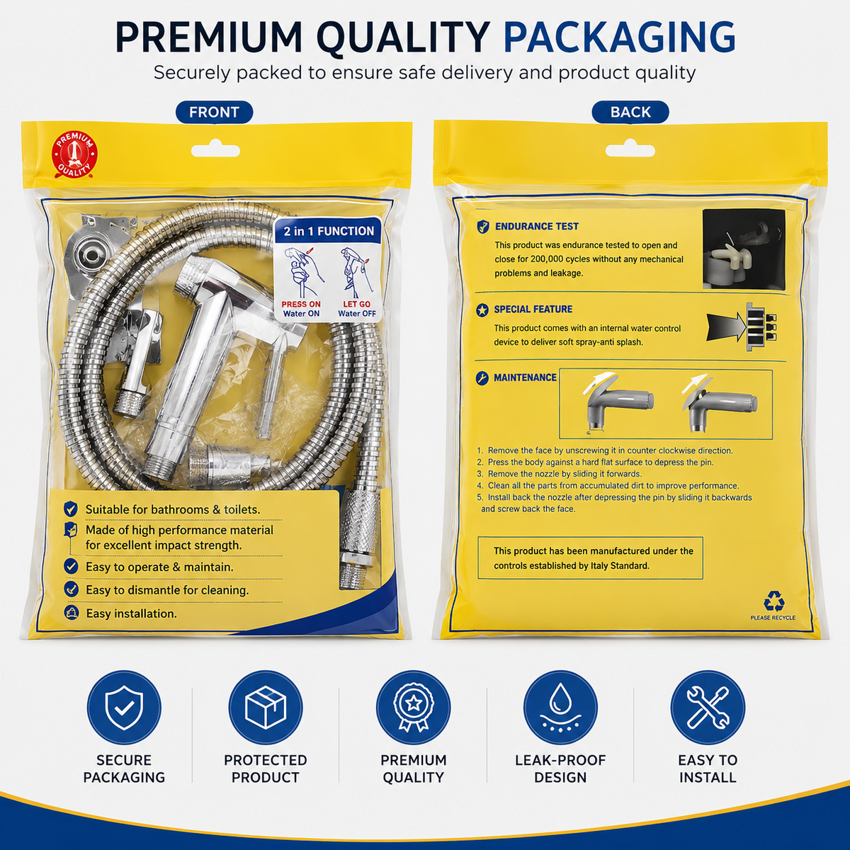 Muslim Shower Bidet Spray Shattaf Toilet Hose Hygienic Set Chrome UK