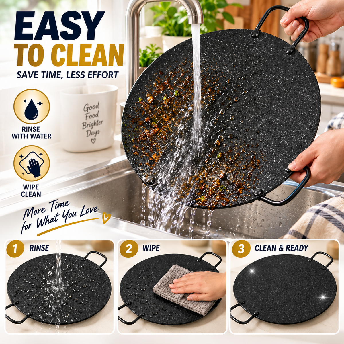 40CM Non Stick Tawa Griddle Pan Double Handle Roti Chapati Pancake Cooking Plate