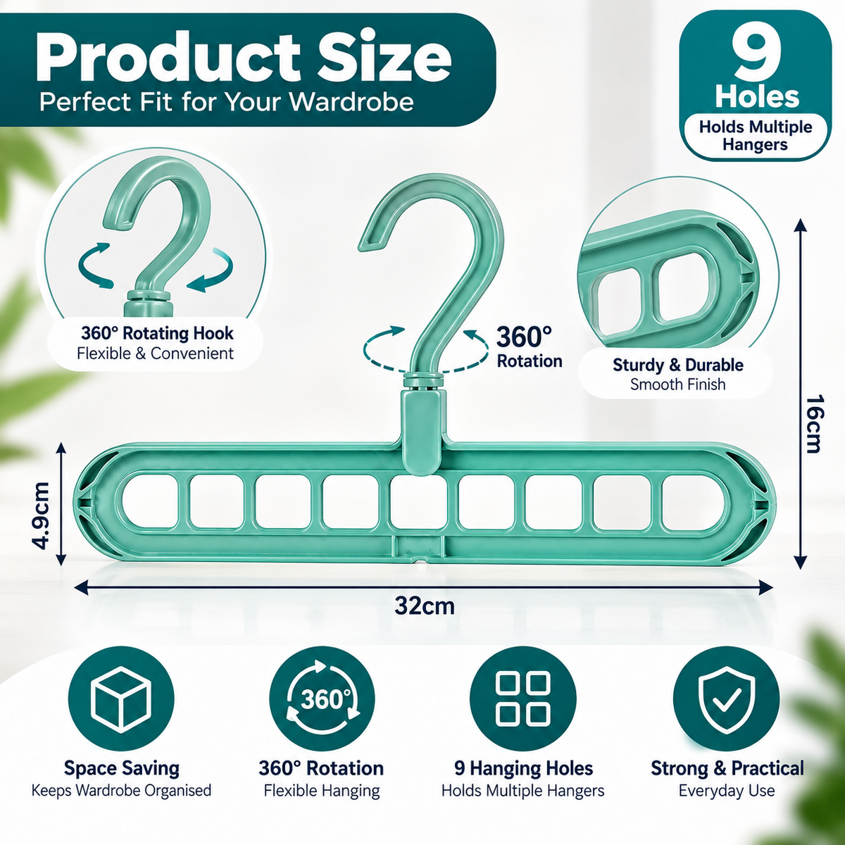 10PCS 9-Hole Space Saving Clothes Hanger Organisers – 360° Rotating Hooks