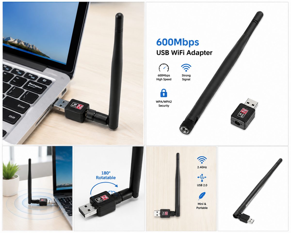 600Mbps USB WiFi Adapter Wireless Network Dongle for PC Laptop Windows UK
