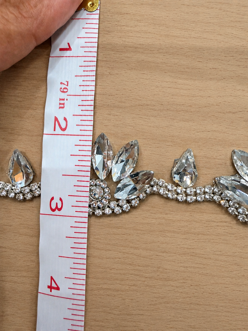 Iron On Floral Crystal Rhinestone Trim – Marquise Diamante Bridal Lace Applique Border for Wedding Dress, 2cm x 1 Yard