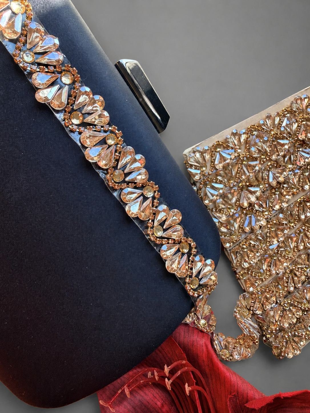 Iron On Floral Crystal Rhinestone Trim for Bridal Dresses & Sewing – 1 Yard