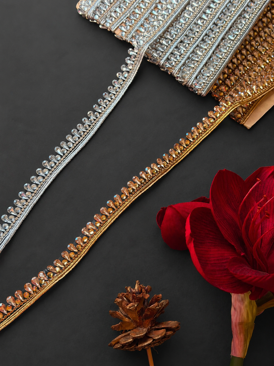 Iron On Teardrop Crystal Rhinestone Trim for Bridal Dresses & Sewing – 1 Yard
