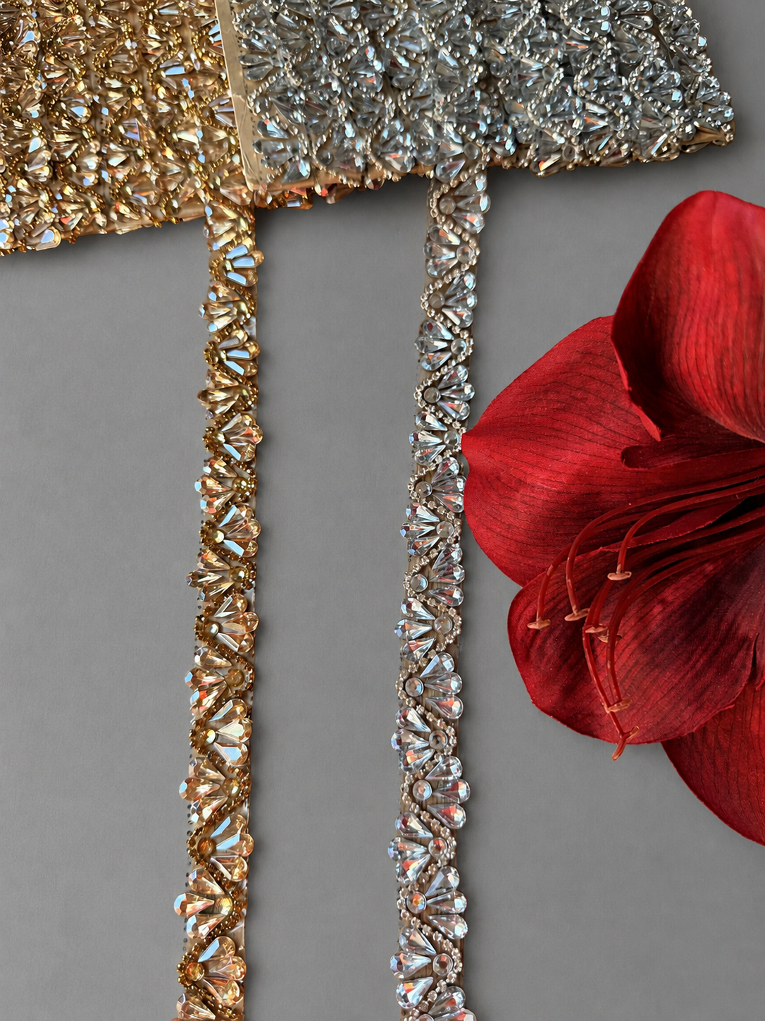 Iron On Floral Crystal Rhinestone Trim for Bridal Dresses & Sewing – 1 Yard