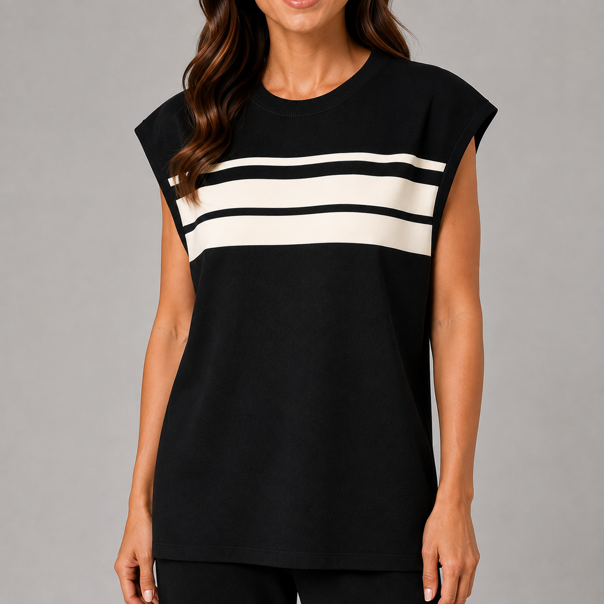 Women’s Striped Knitted 2 Piece Co-Ord Set Relaxed Fit Top & Matching Trousers Casual Ladies Summer Outfit Black & Orange