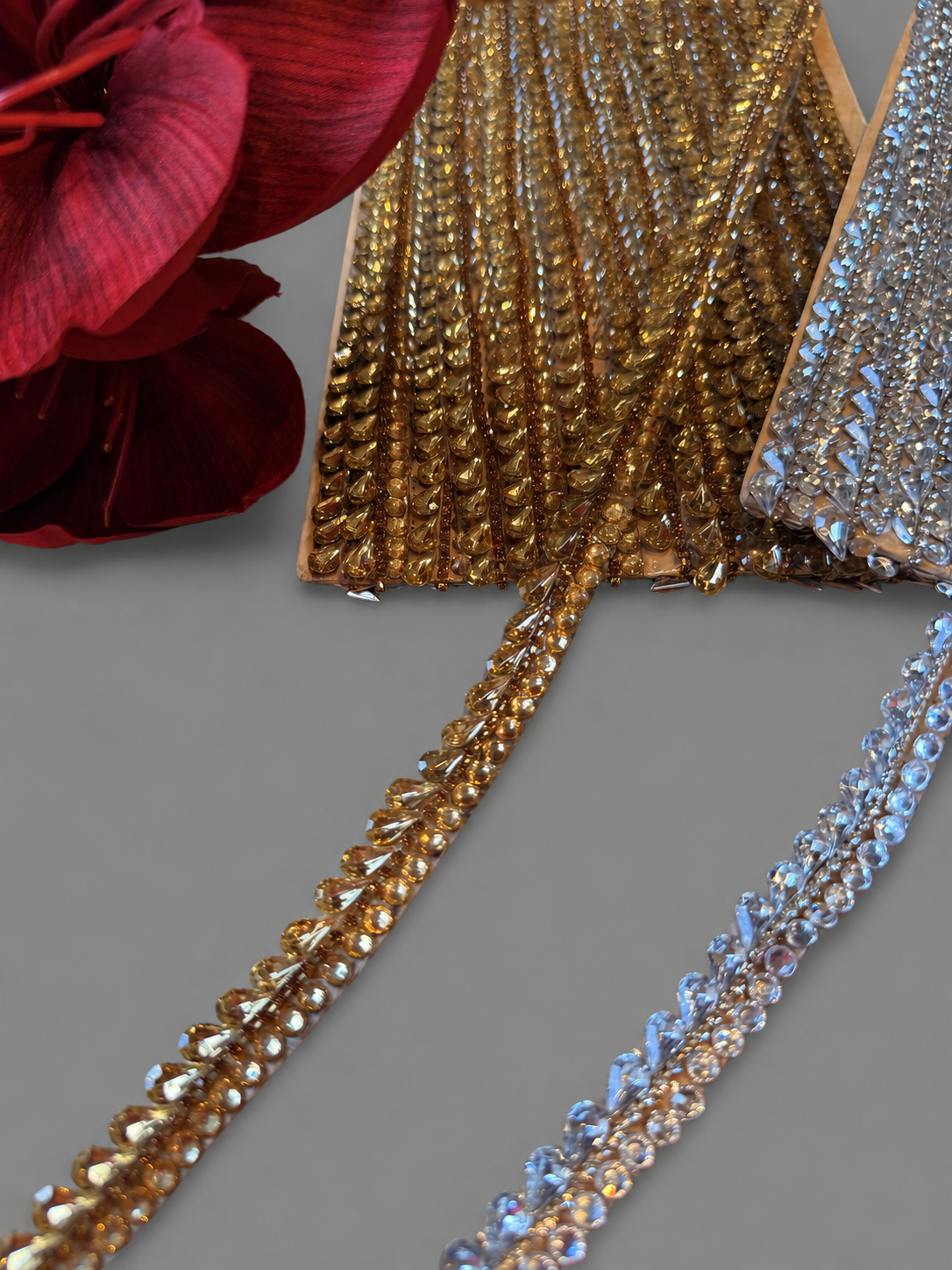 Iron On Teardrop Crystal Rhinestone Trim for Bridal Dresses & Sewing – 1 Yard