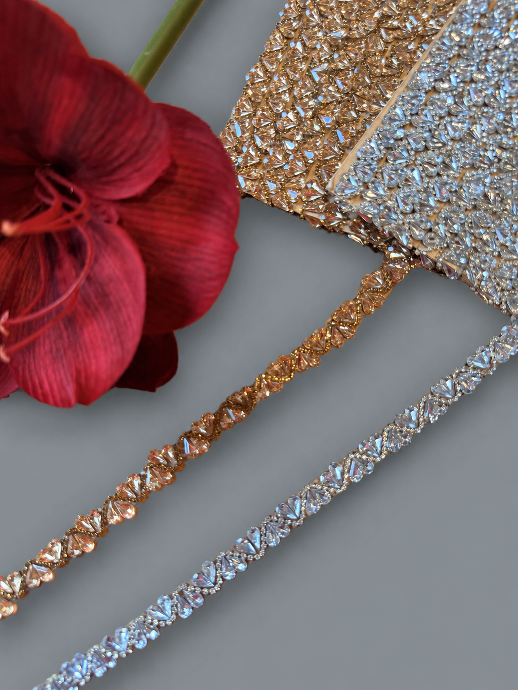 Iron On Crystal Leaf Rhinestone Trim for Bridal Dresses & Sewing – 1 Yard