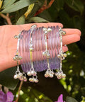 Lavender Purple Jelly Bangles Set - Paired with Kashmiri Bangles