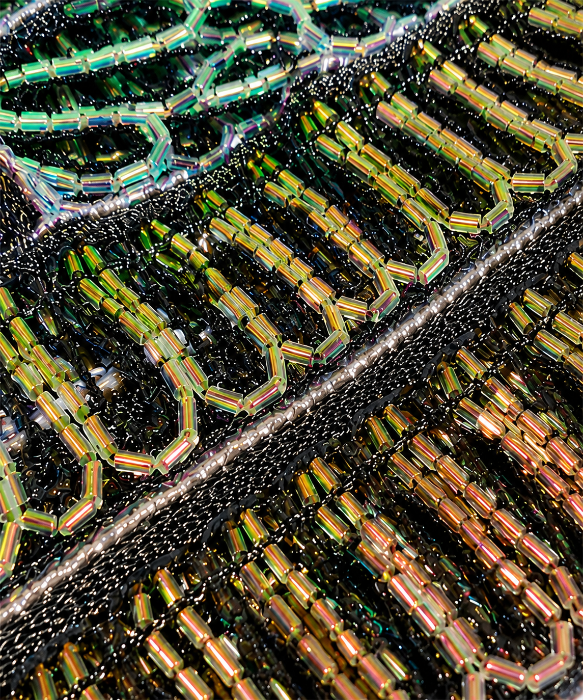 Black Beaded Fringe Trim 1M Iridescent Crystal Bugle Bead Lace Tassel Ribbon Sewing Craft