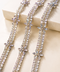 Silver Self Adhesive Rhinestone Flower Trim Crystal Diamante Lace Ribbon Strip DIY Craft Bridal