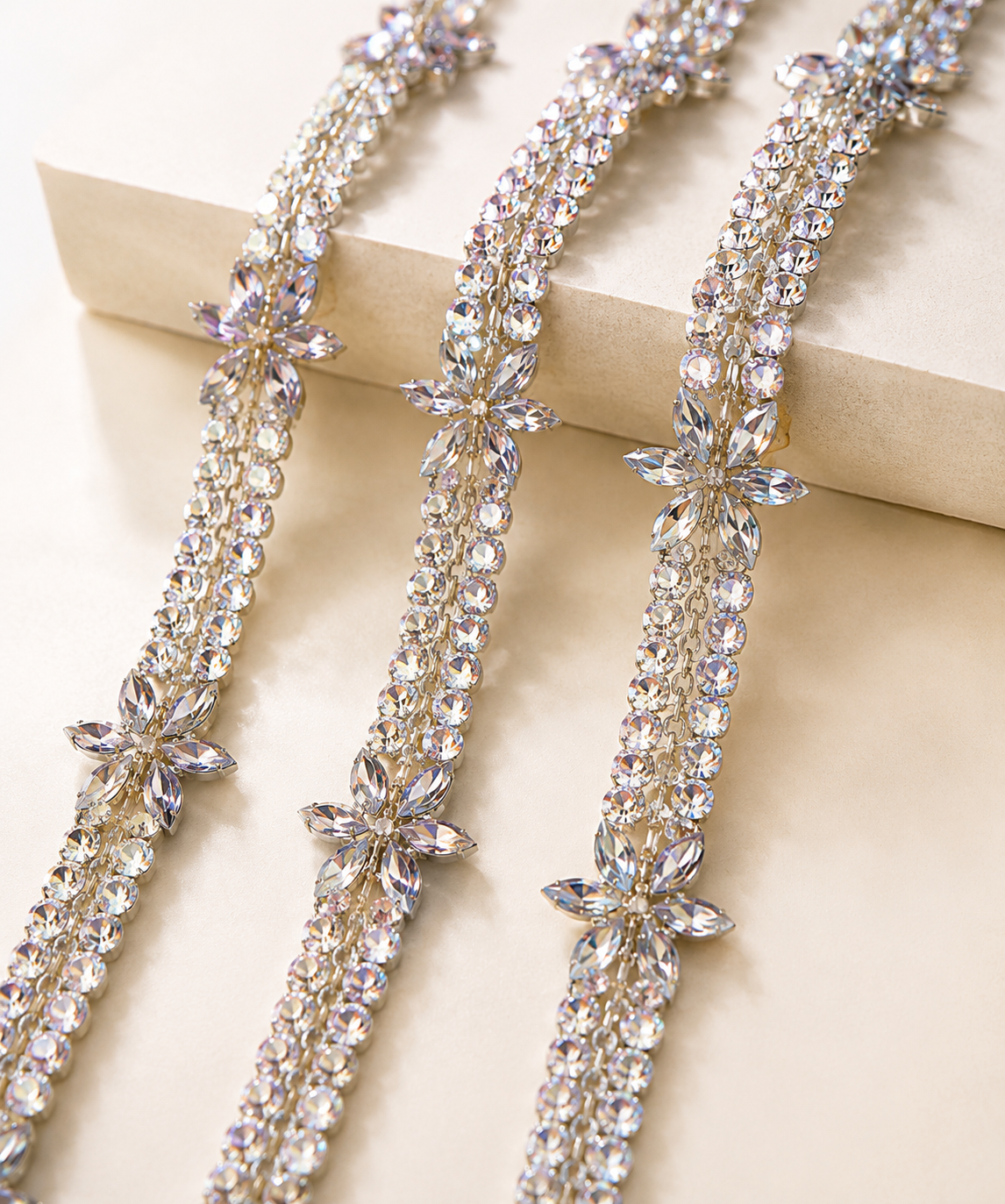 Silver Self Adhesive Rhinestone Flower Trim Crystal Diamante Lace Ribbon Strip DIY Craft Bridal