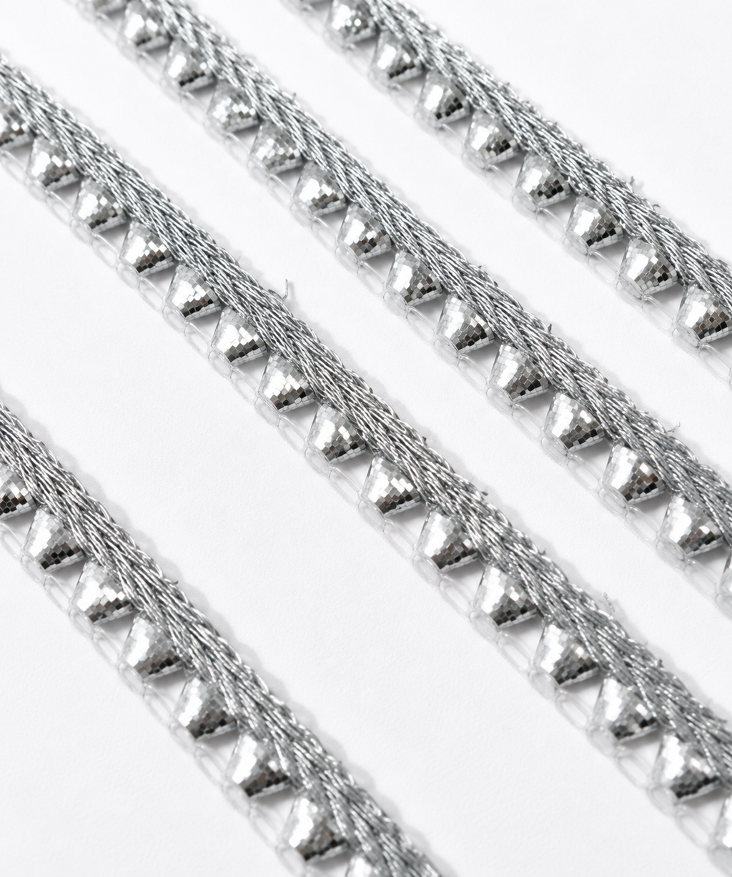 Silver Metallic Zari Lace Trim 6mm x 5m Scalloped Mesh Ribbon Gota Style Sewing Craft Border