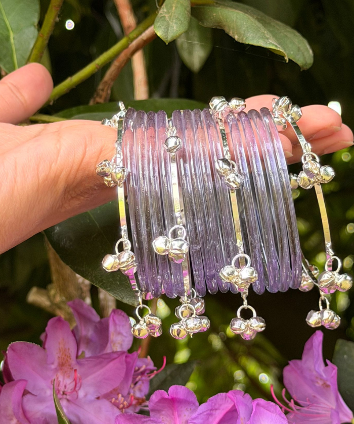 Lavender Purple Jelly Bangles Set - Paired with Kashmiri Bangles