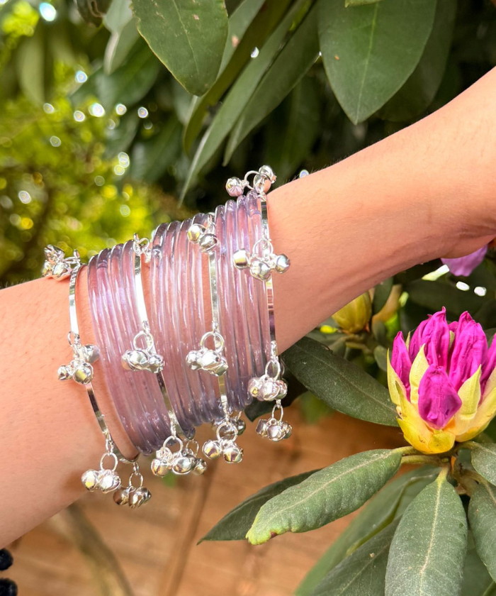 Lavender Purple Jelly Bangles Set - Paired with Kashmiri Bangles