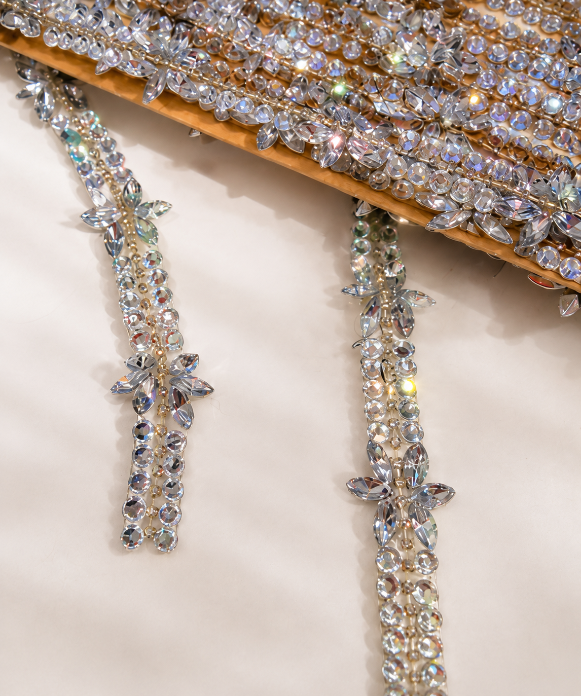 Silver Self Adhesive Rhinestone Flower Trim Crystal Diamante Lace Ribbon Strip DIY Craft Bridal