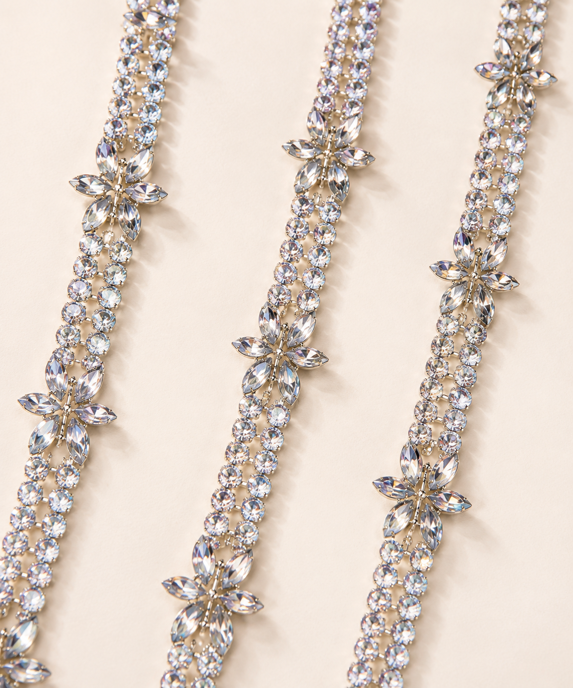 Silver Self Adhesive Rhinestone Flower Trim Crystal Diamante Lace Ribbon Strip DIY Craft Bridal