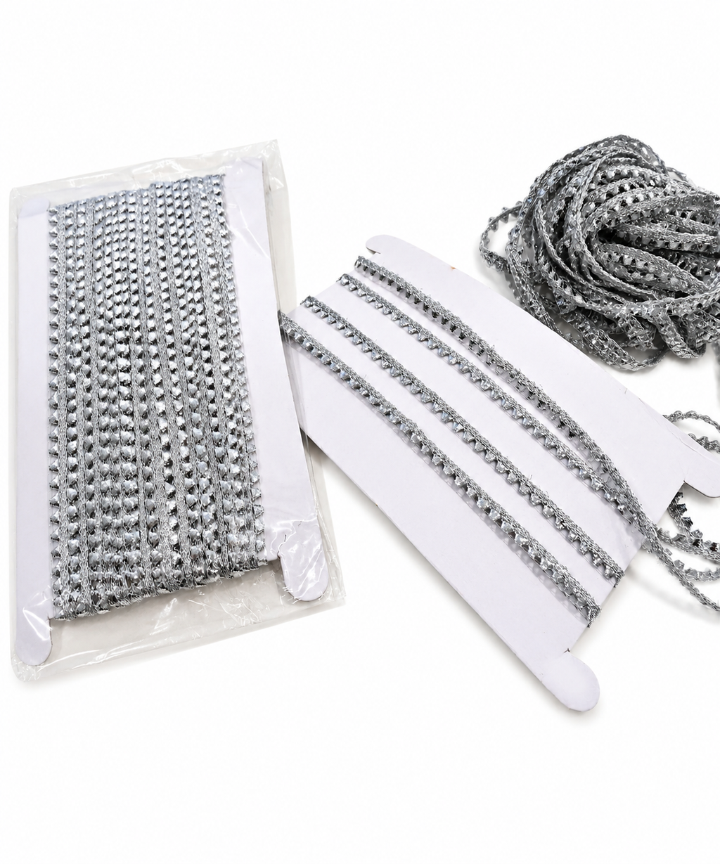 Silver Metallic Zari Lace Trim 6mm x 5m Scalloped Mesh Ribbon Gota Style Sewing Craft Border
