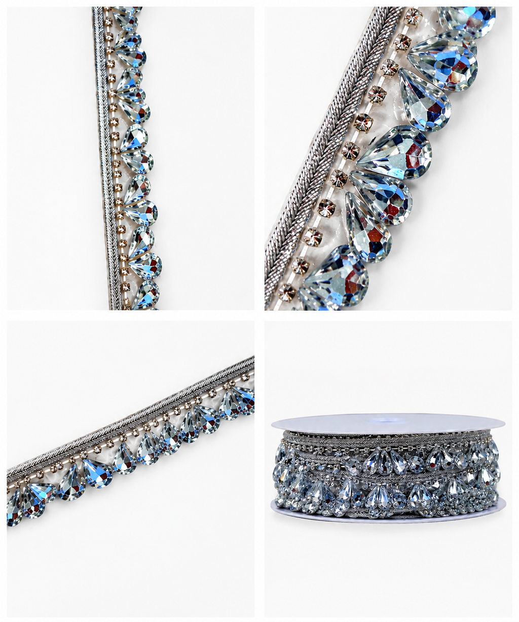 Silver Self Adhesive Rhinestone Flower Lace Trim 1.5cm Crystal Diamante Ribbon Strip DIY Craft Bridal